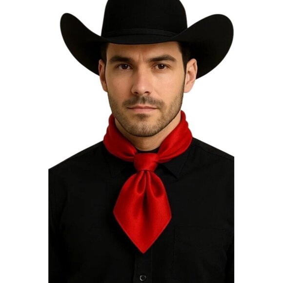 Red Satin Scarf 19x19, Western Cowboy Cowgirl Bandana, Boho Coastal Ranch Wear - Picture 3 of 10